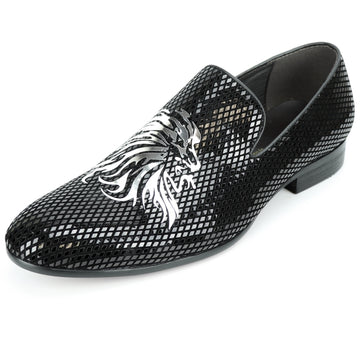 Fiesso FI-7270 Black Silver Slip on Loafers