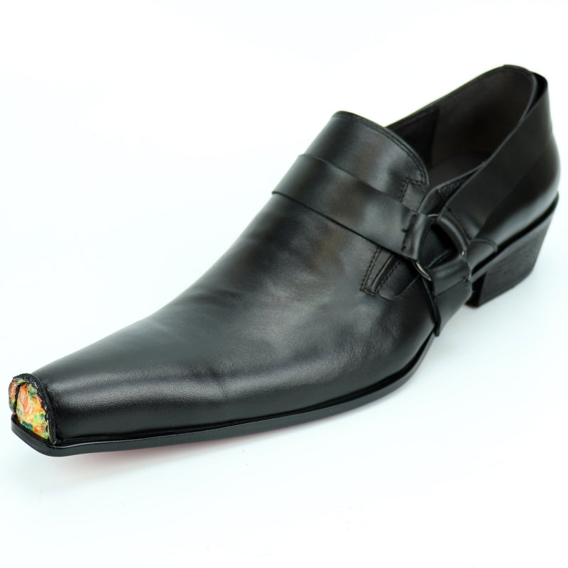 Fiesso FI-7278 Black Leather Pointed Toe Loafers