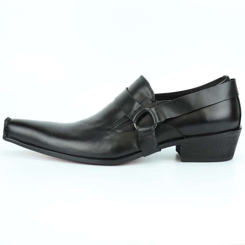 Fiesso FI-7278 Black Leather Pointed Toe Loafers