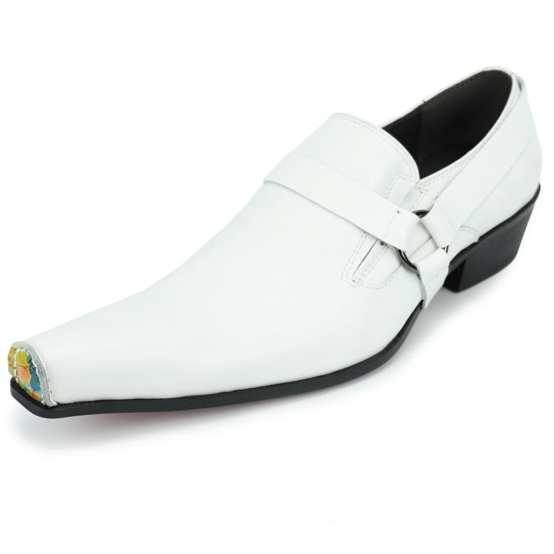 Fiesso FI-7278 White Leather Pointed Toe Loafers