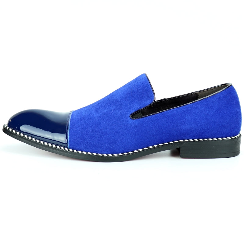 Fiesso FI-7280 Blue Suede Cap Toe Slip on Loafers