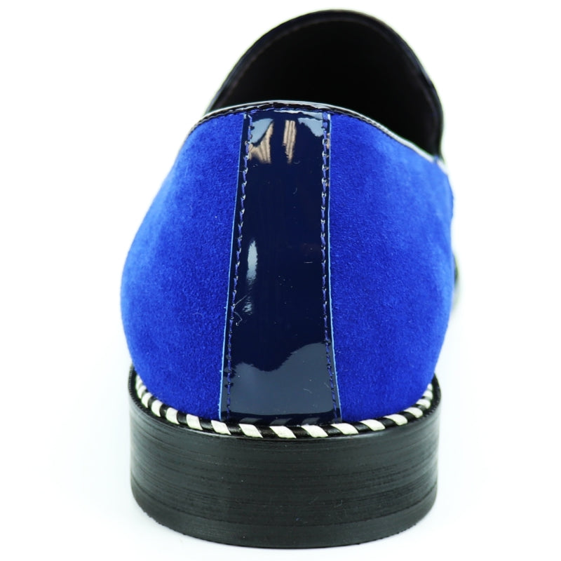 Fiesso FI-7280 Blue Suede Cap Toe Slip on Loafers