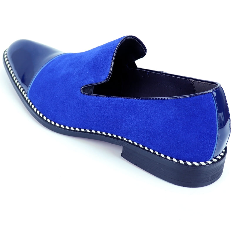 Fiesso FI-7280 Blue Suede Cap Toe Slip on Loafers