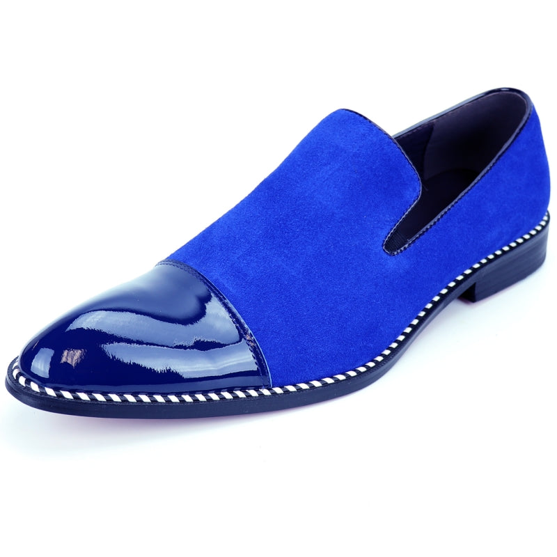 Fiesso FI-7280 Blue Suede Cap Toe Slip on Loafers