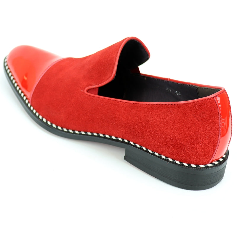 Fiesso FI-7280 Red Suede Cap Toe Slip on Loafers