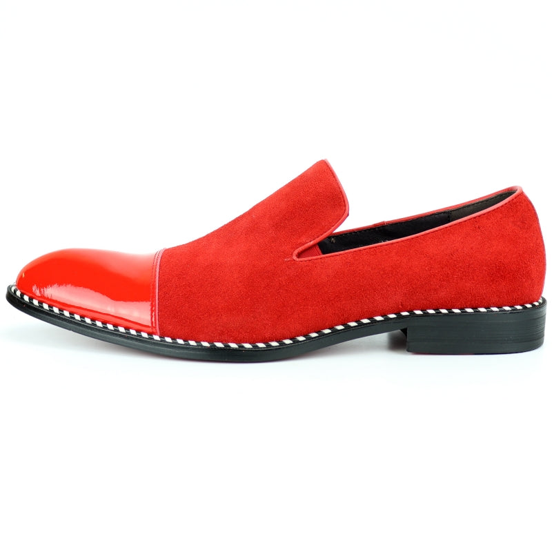 Fiesso FI-7280 Red Suede Cap Toe Slip on Loafers