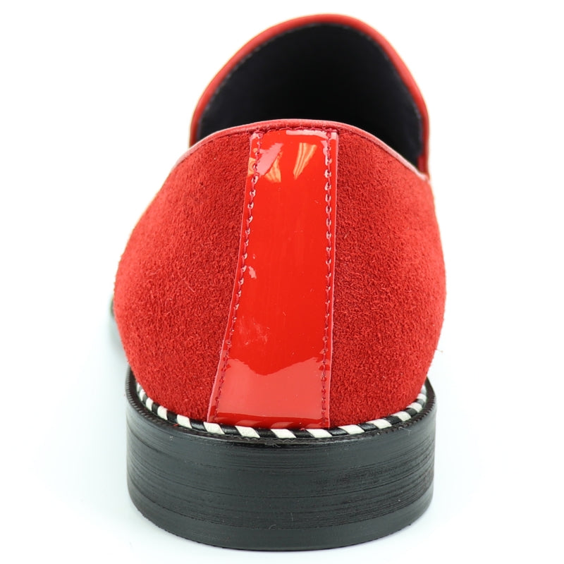 Fiesso FI-7280 Red Suede Cap Toe Slip on Loafers