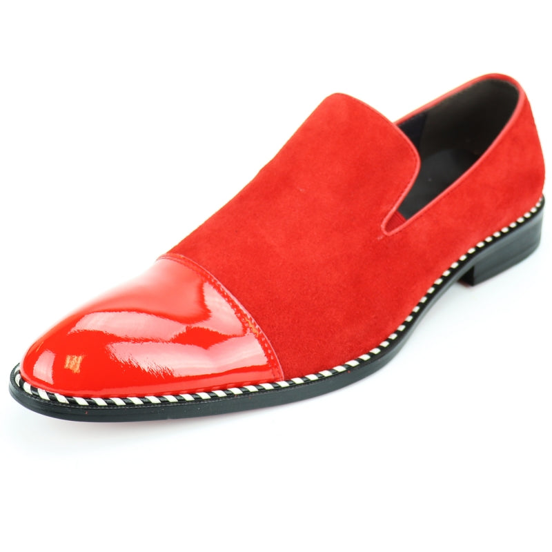 Fiesso FI-7280 Red Suede Cap Toe Slip on Loafers