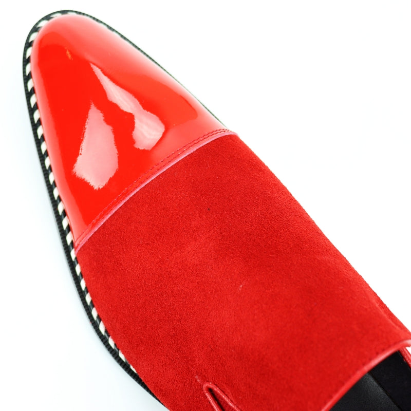 Fiesso FI-7280 Red Suede Cap Toe Slip on Loafers