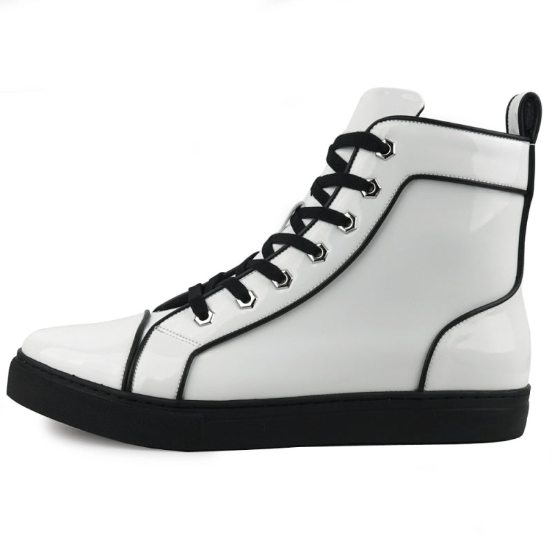 Fiesso FI-2416 White Patent Leather High Top Sneakers