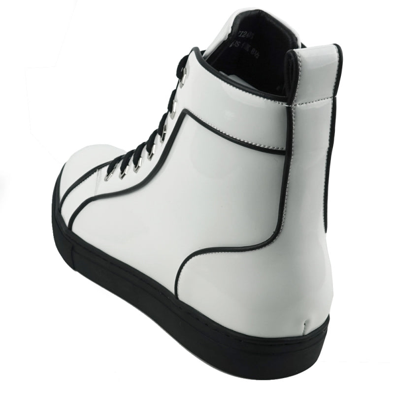 Fiesso FI-2416 White Patent Leather High Top Sneakers