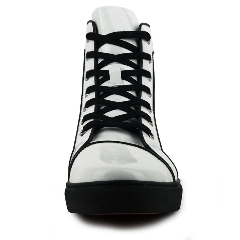 Fiesso FI-2416 White Patent Leather High Top Sneakers