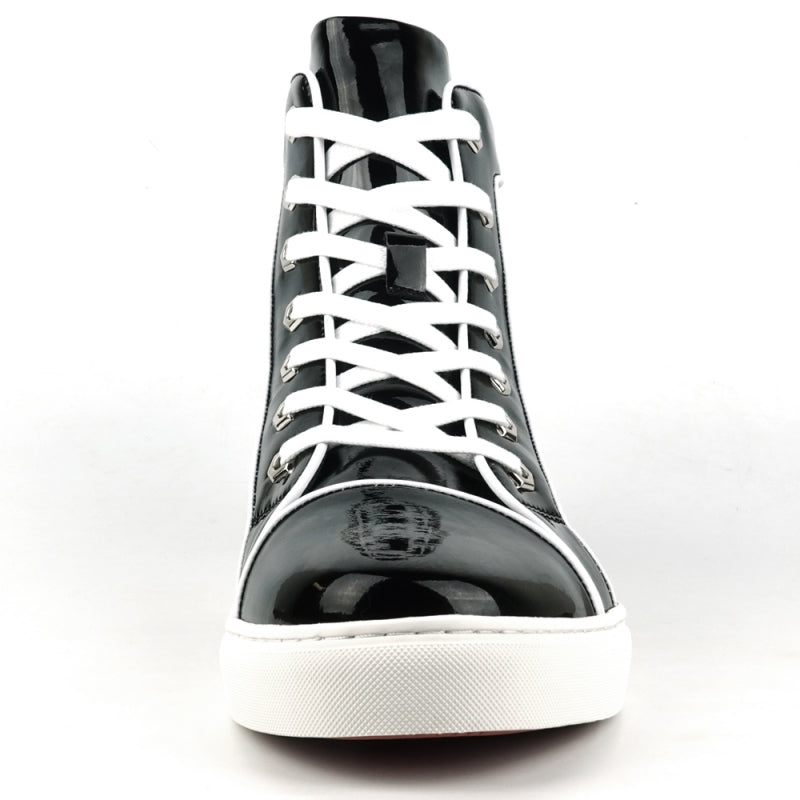 Fiesso FI-2416 Black Patent Leather High Top Sneakers