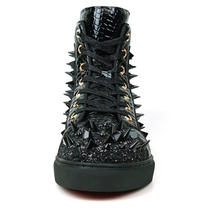 Fiesso FI-2369 Black Spikes High Top Sneakers