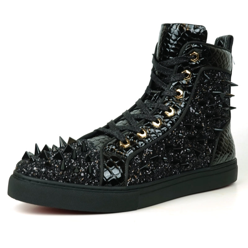 Fiesso FI-2369 Black Spikes High Top Sneakers