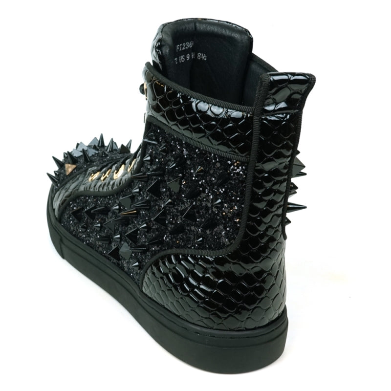 Fiesso FI-2369 Black Spikes High Top Sneakers