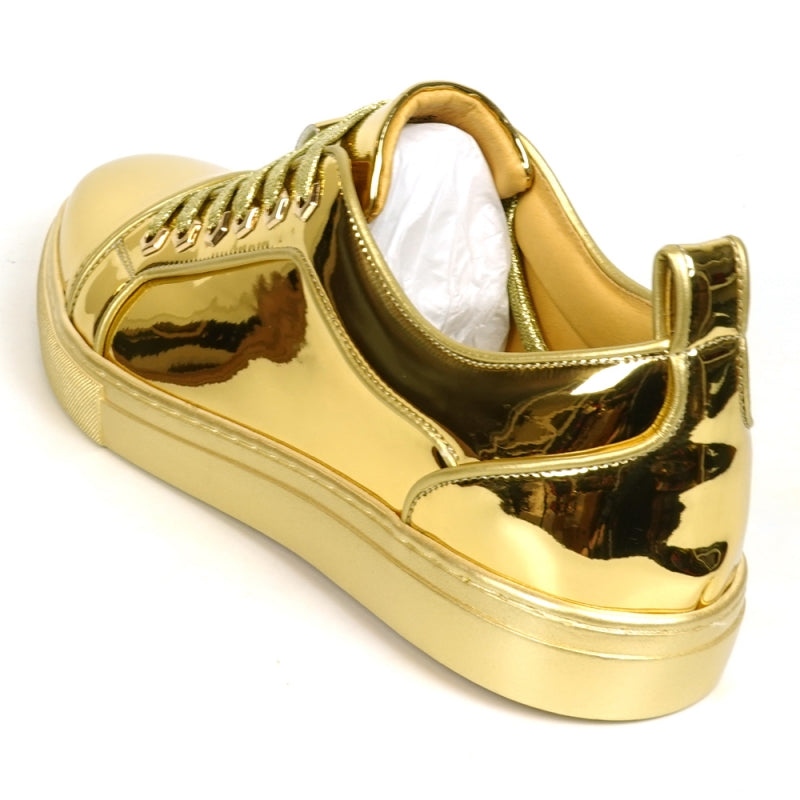 Fiesso FI-2415-2 Gold Patent Lace up Low Cut Leather Sneakers