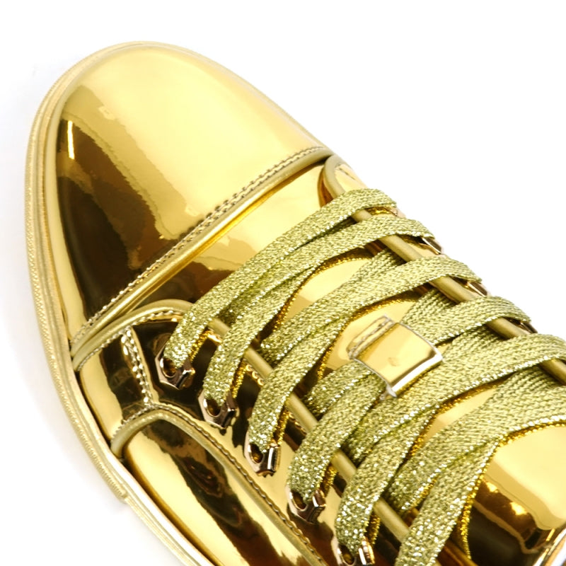 Fiesso FI-2415-2 Gold Patent Lace up Low Cut Leather Sneakers