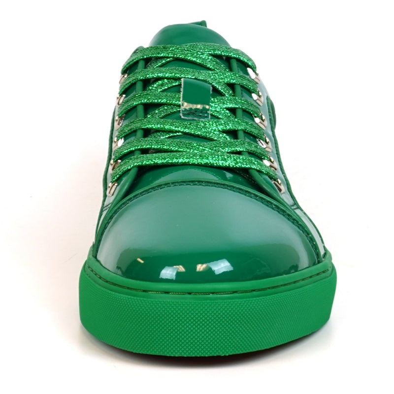 Fiesso FI-2415-2 Forest Green Patent Lace up Low Cut Leather Sneakers