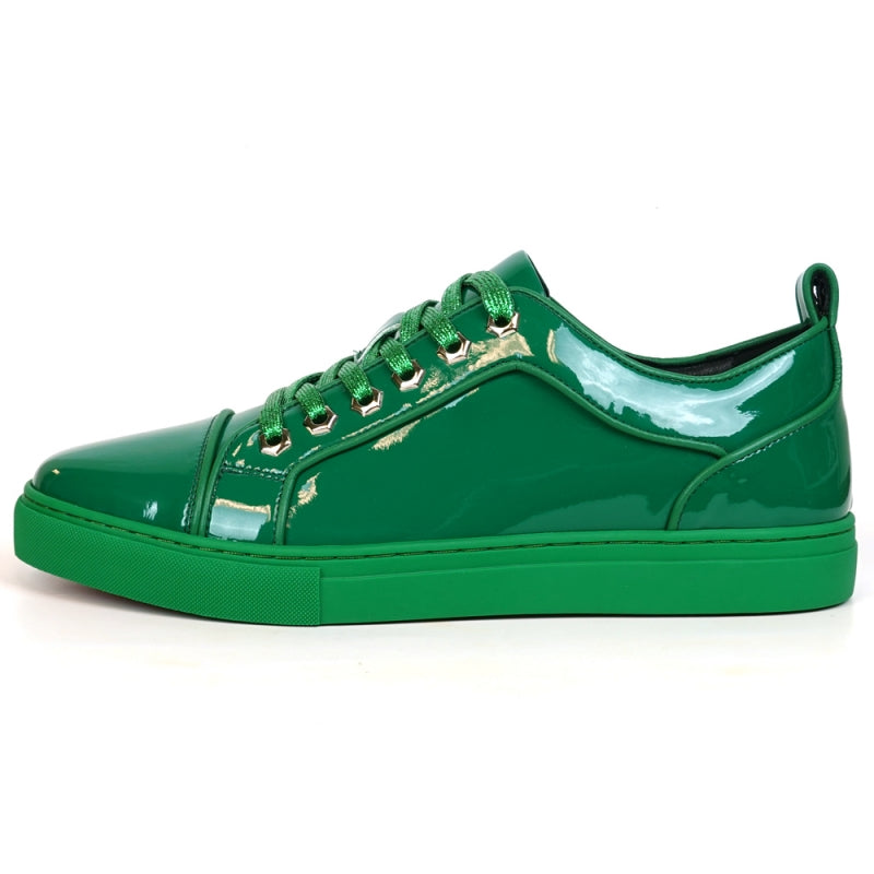 Fiesso FI-2415-2 Forest Green Patent Lace up Low Cut Leather Sneakers