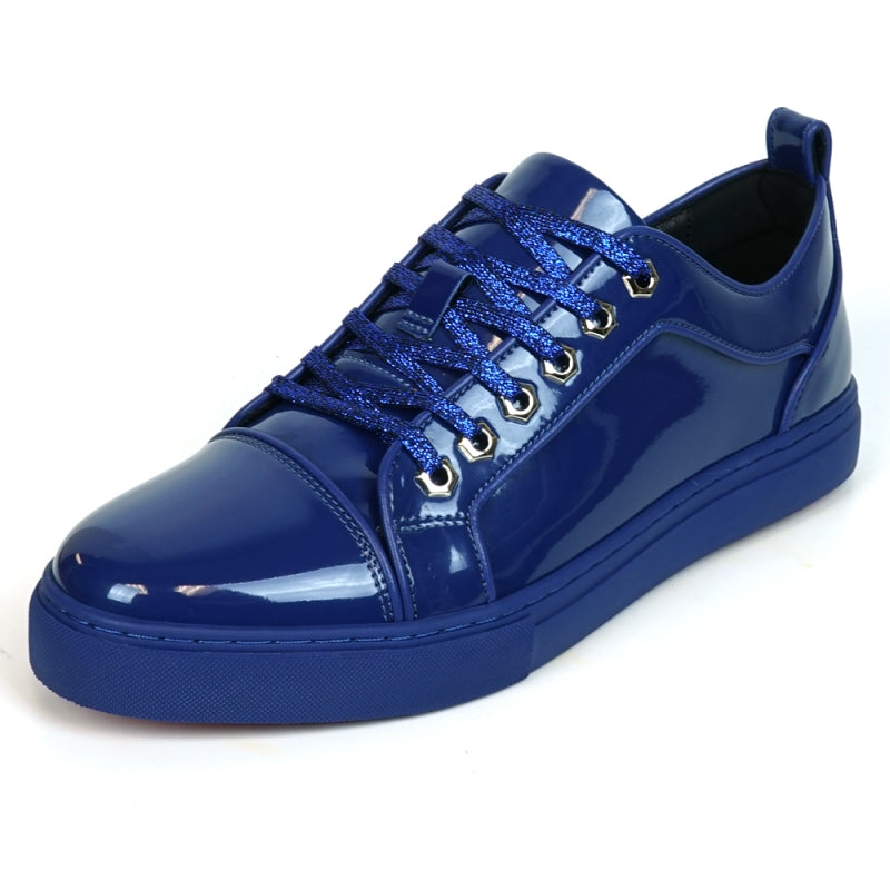 Fiesso FI-2415-2 Navy Patent Lace up Low Cut Leather Sneakers