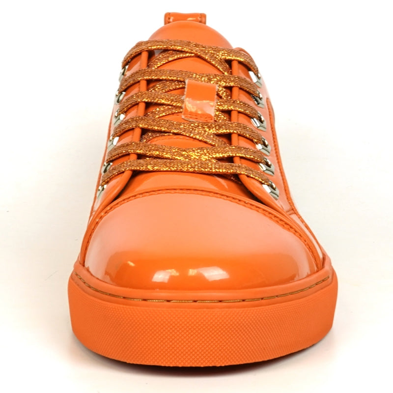 Fiesso FI-2415-2 Orange Patent Lace up Low Cut Leather Sneakers