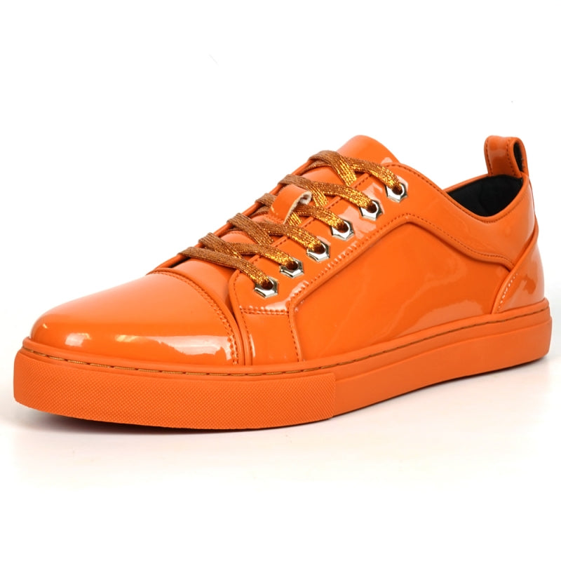 Fiesso FI-2415-2 Orange Patent Lace up Low Cut Leather Sneakers