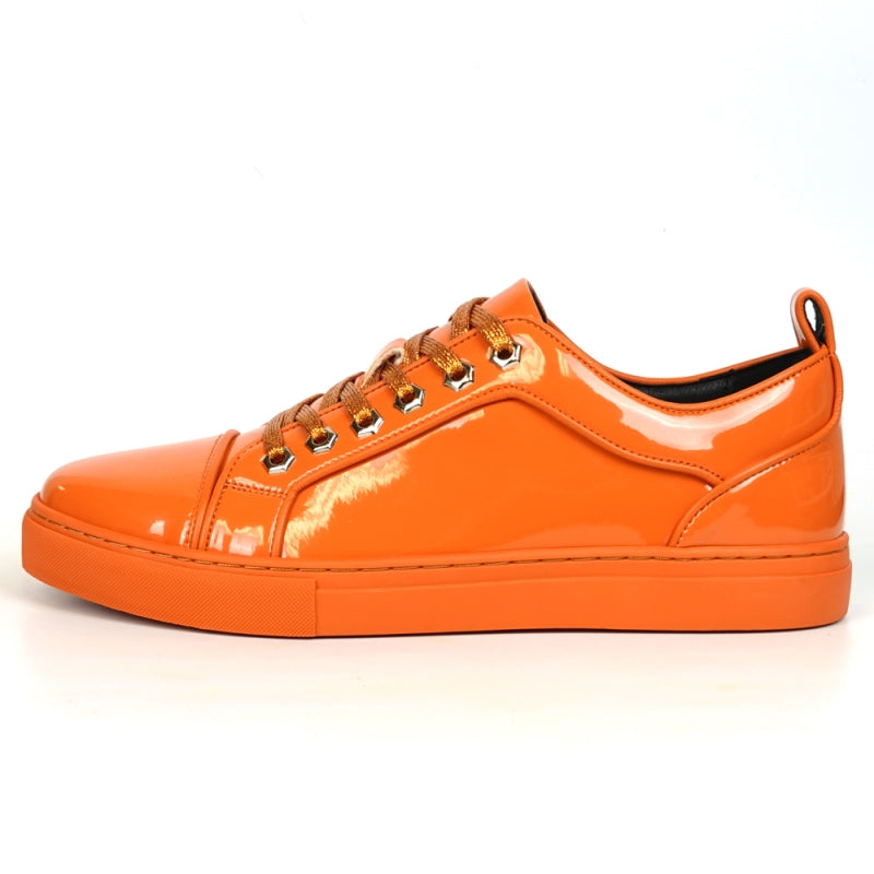 Fiesso FI-2415-2 Orange Patent Lace up Low Cut Leather Sneakers