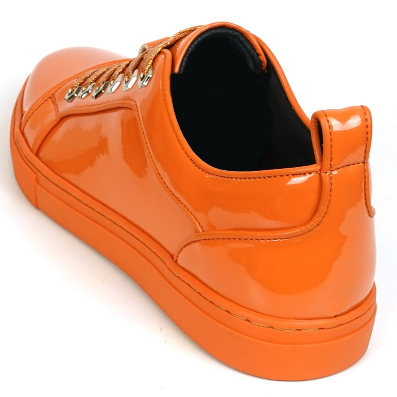 Fiesso FI-2415-2 Orange Patent Lace up Low Cut Leather Sneakers