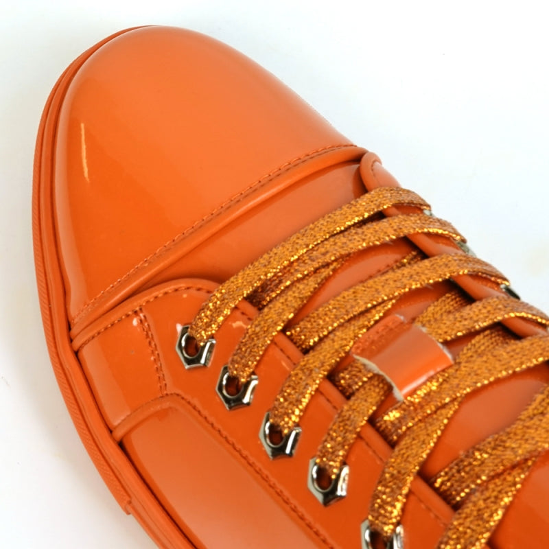 Fiesso FI-2415-2 Orange Patent Lace up Low Cut Leather Sneakers