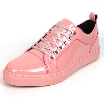 Fiesso FI-2415-2 Pink Patent Lace up Low Cut Leather Sneakers