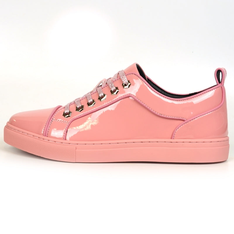 Fiesso FI-2415-2 Pink Patent Lace up Low Cut Leather Sneakers