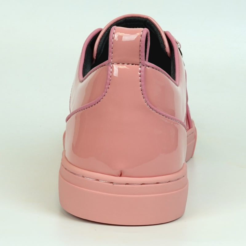 Fiesso FI-2415-2 Pink Patent Lace up Low Cut Leather Sneakers