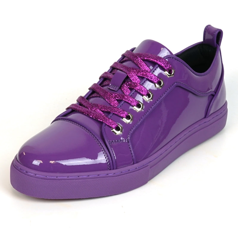 Fiesso FI-2415-2 Purple Patent Lace up Low Cut Leather Sneakers