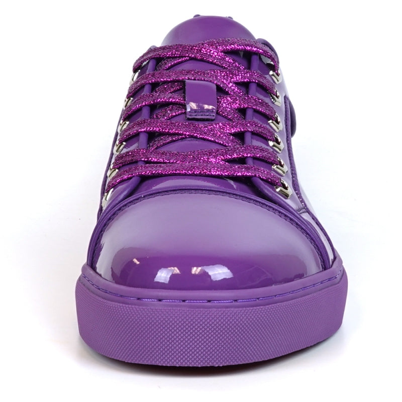 Fiesso FI-2415-2 Purple Patent Lace up Low Cut Leather Sneakers