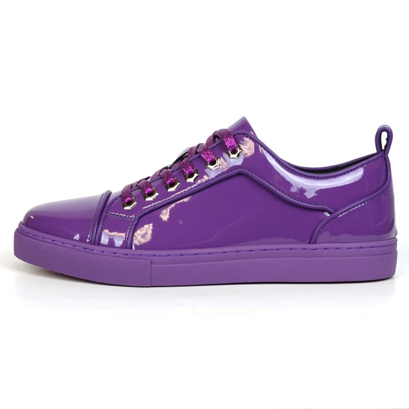 Fiesso FI-2415-2 Purple Patent Lace up Low Cut Leather Sneakers