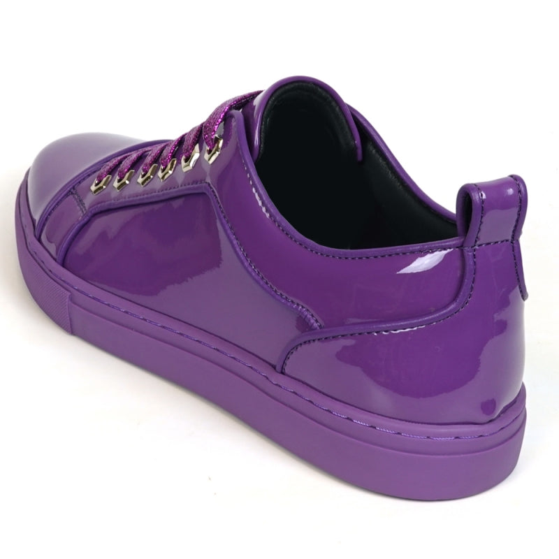 Fiesso FI-2415-2 Purple Patent Lace up Low Cut Leather Sneakers