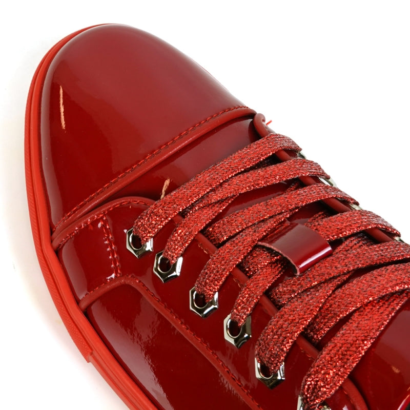 Fiesso FI-2415-2 Red Patent Lace up Low Cut Leather Sneakers