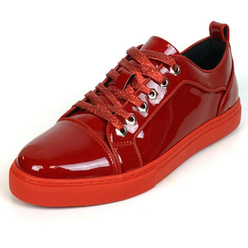 Fiesso FI-2415-2 Red Patent Lace up Low Cut Leather Sneakers