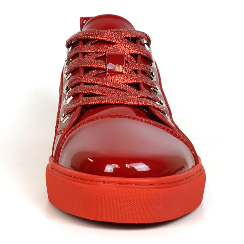 Fiesso FI-2415-2 Red Patent Lace up Low Cut Leather Sneakers