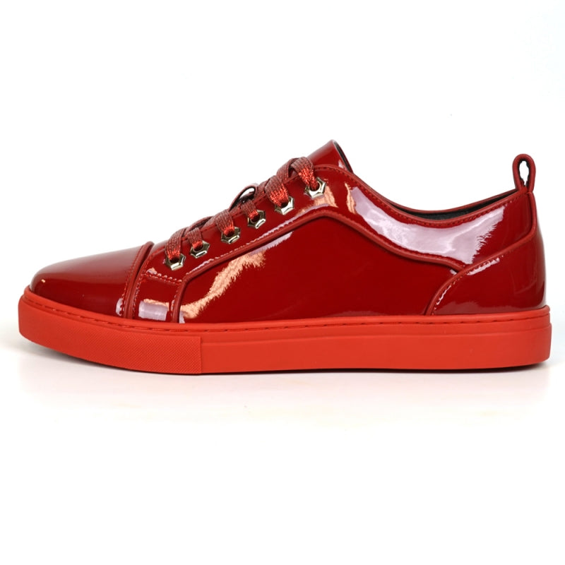 Fiesso FI-2415-2 Red Patent Lace up Low Cut Leather Sneakers