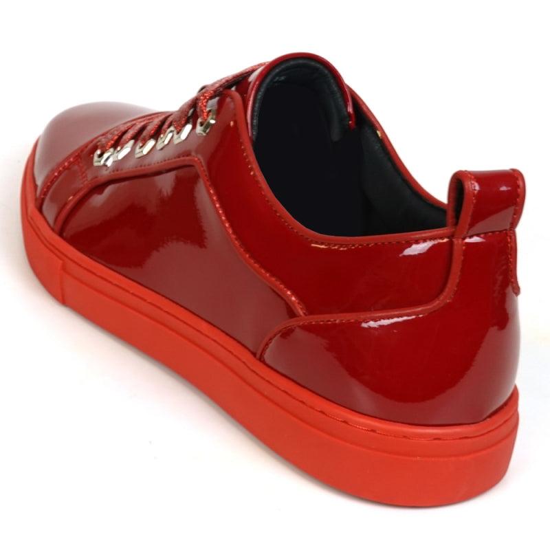 Fiesso FI-2415-2 Red Patent Lace up Low Cut Leather Sneakers