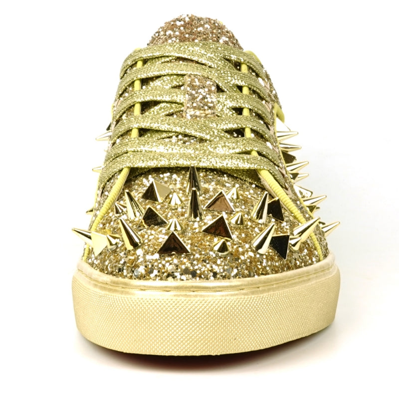 Fiesso FI-2429 Gold Glitter Gold Spikes Low Cut Encore Sneakers