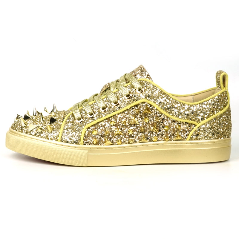 Fiesso FI-2429 Gold Glitter Gold Spikes Low Cut Encore Sneakers