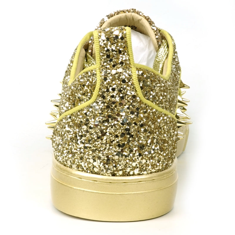 Fiesso FI-2429 Gold Glitter Gold Spikes Low Cut Encore Sneakers