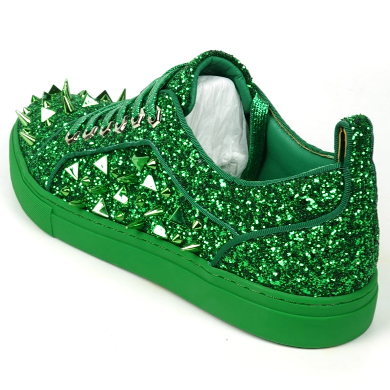 Fiesso FI-2429 Green Glitter Green Spikes Low Cut Encore Sneakers