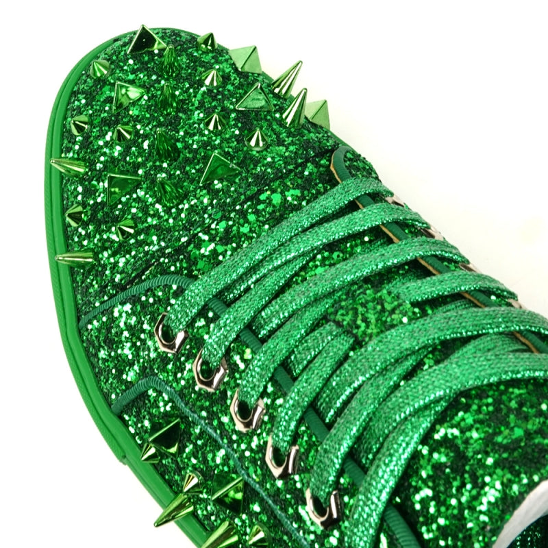 Fiesso FI-2429 Green Glitter Green Spikes Low Cut Encore Sneakers