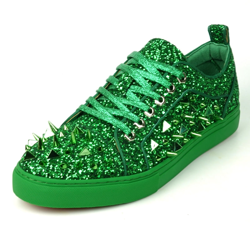 Fiesso FI-2429 Green Glitter Green Spikes Low Cut Encore Sneakers