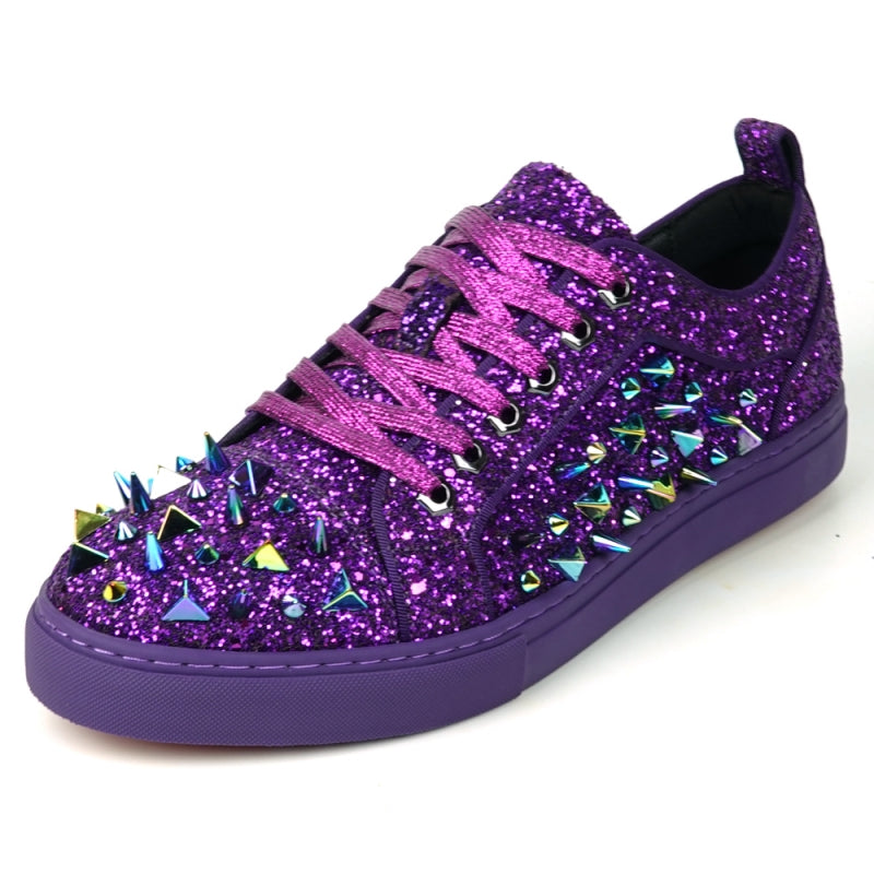 Fiesso FI-2429 Purple Glitter Purple Spikes Low Cut Encore Sneakers