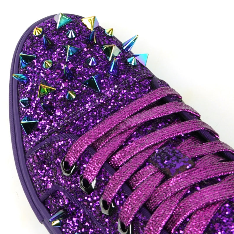 Fiesso FI-2429 Purple Glitter Purple Spikes Low Cut Encore Sneakers